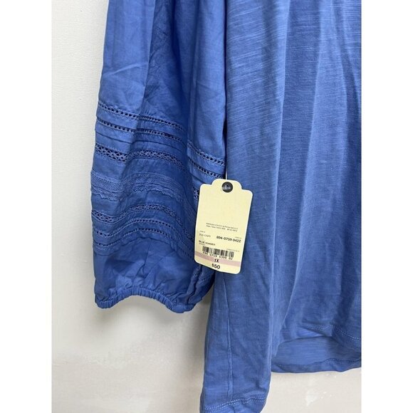 John's Bay Women Cotton Balloon Sleeves blue top Size 1X - Picture 8 of 11